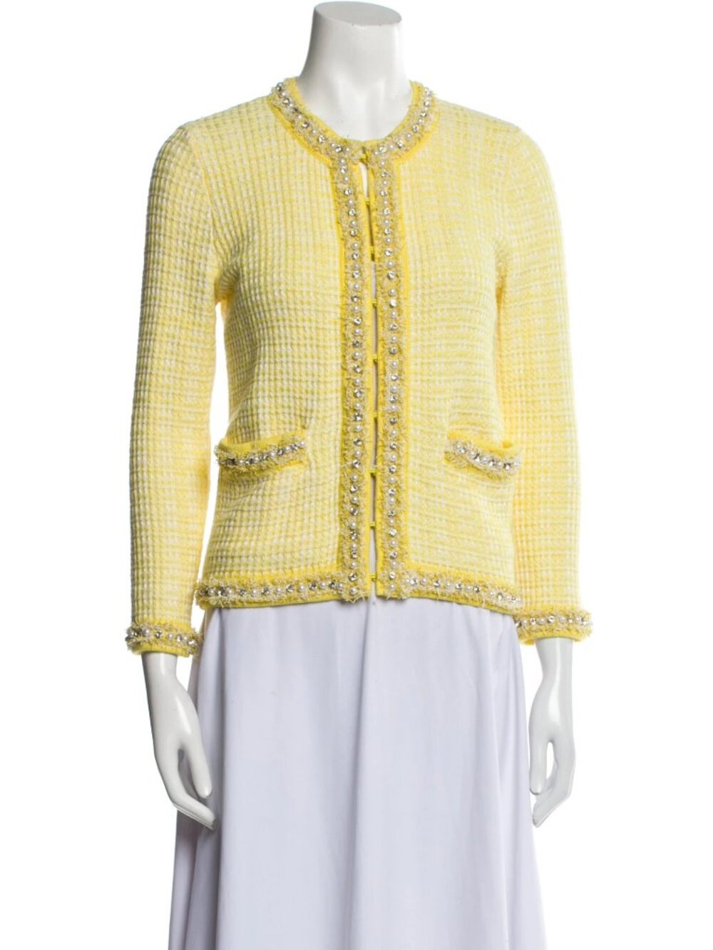 ALICE + OLIVIA embellished yellow cotton blend tweed jacket